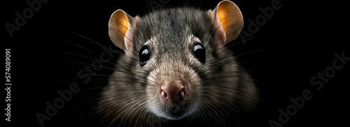 Close up of a rat. Image of rat head with black background was created with generative ai