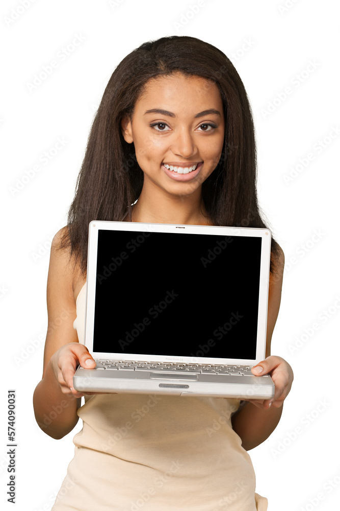 Friendly Young Woman with Laptop - Isolated Friendly Young Woman with Laptop - Isolated