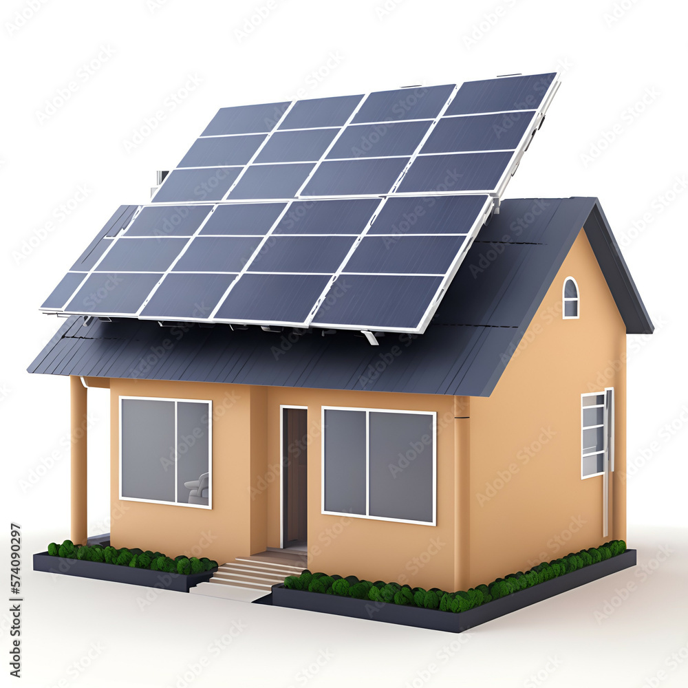 house with solar panels on a roof,Generative IA house with solar panels on a roof,Generative IA