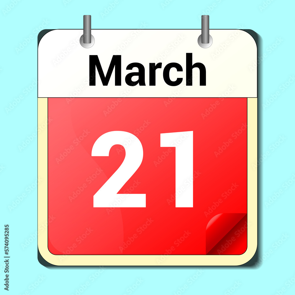 day on the calendar, vector image format, March 21 day on the calendar, vector image format, March 21