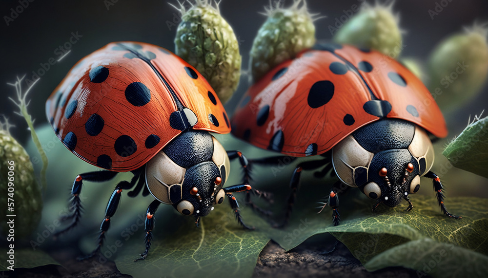 Fototapeta premium ladybird on a leaf using ai