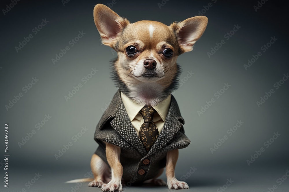 Portrait of a chihuahua dog dressed in a formal business suit, generative ai