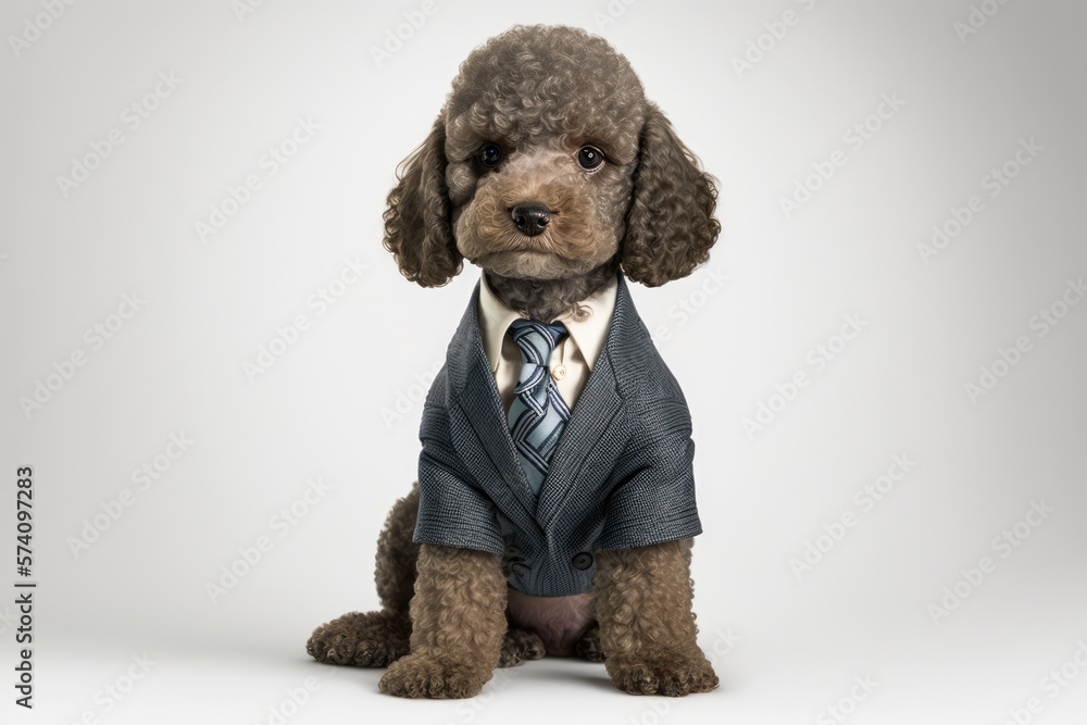 Portrait of a Poodle dog dressed in a formal business suit, generative ai