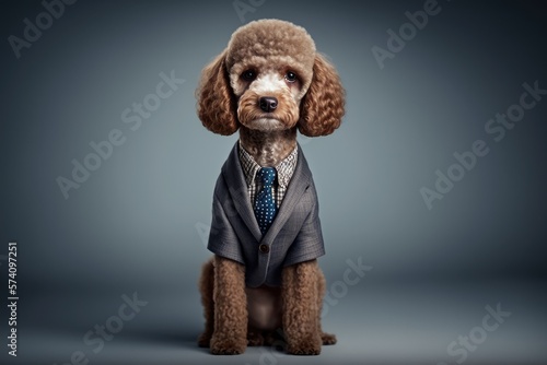 Portrait of a Poodle dog dressed in a formal business suit, generative ai
