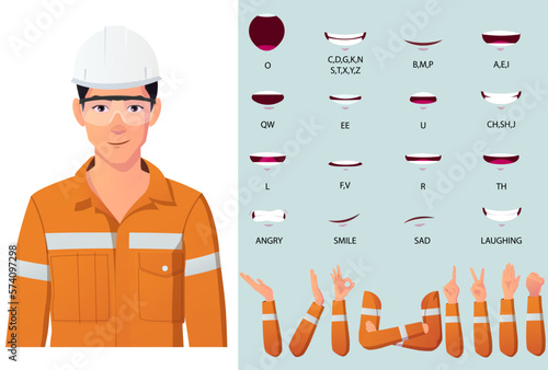 Engineer Character Face Gestures, Hand Animation and Lip Syncing Design Kit