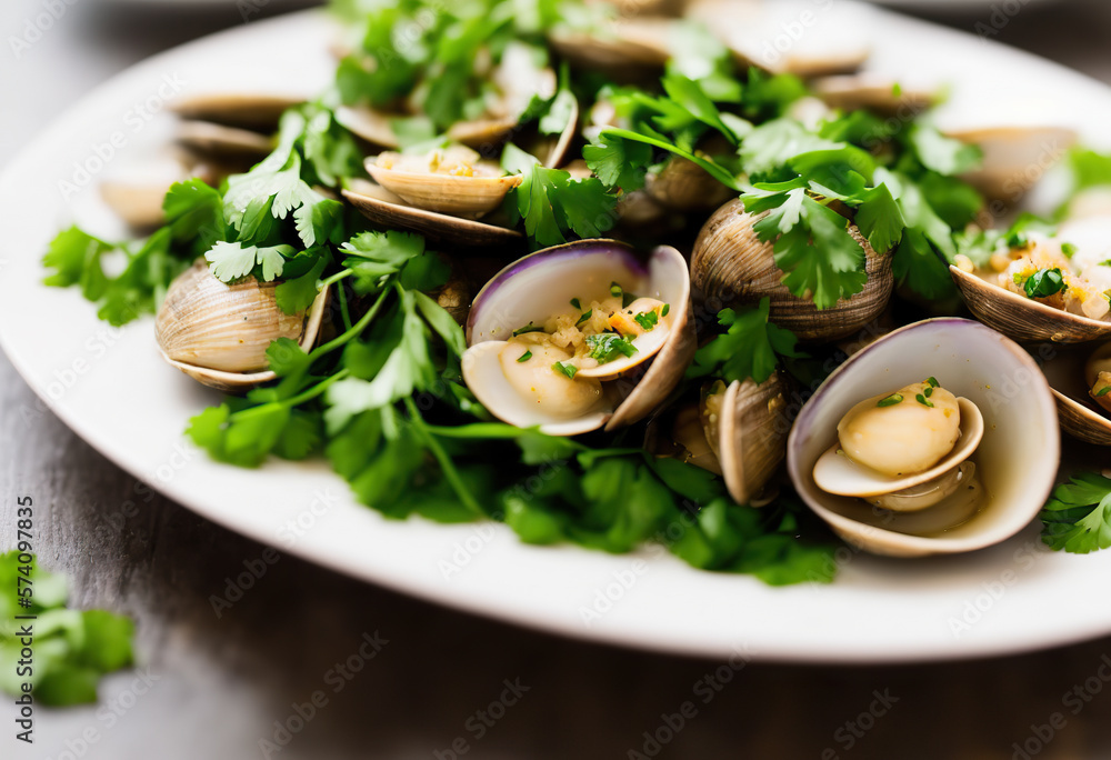 A light and refreshing dish: clams with lemon and cilantro A light and refreshing dish: clams with lemon and cilantro