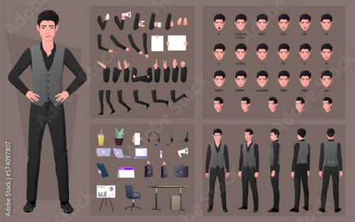 Papier peint Character Creation Kit or DIY Set with Business Man In Formal Clothing, Face Ges