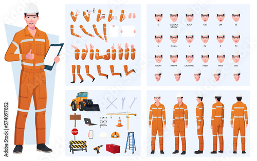 Engineer, Worker Character Creation and Animation Pack, Man Wearing Overalls with tools, Equipment, Mouth Animation and Lip Sync