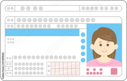 若い女性の、普通自動車免許証のイラスト