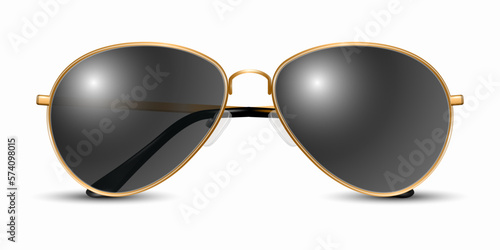 Vector 3d Realistic Modern Unisex Frame Glasses. Yellow Golden Color Frame. Black Transparent Sunglasses for Women and Men, Accessory. Optics, Lens, Vintage, Trendy Glasses. Front View
