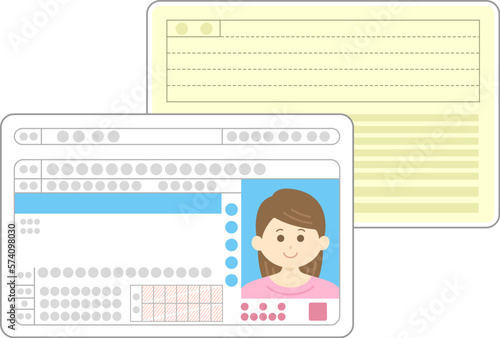 若い女性の、普通自動車免許証の両面のイラスト