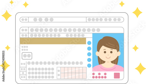 若い女性の、普通自動車免許証（ゴールド免許証）のイラスト