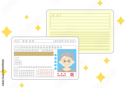 年配男性の、普通自動車免許証（ゴールド免許証）の両面のイラスト