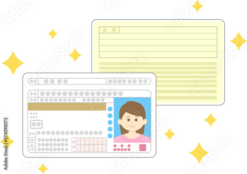 若い女性の、普通自動車免許証（ゴールド免許証）の両面のイラスト
