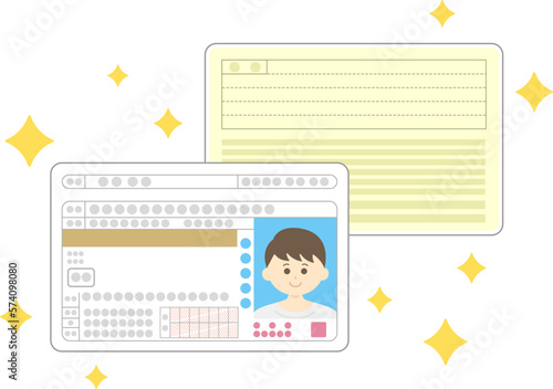 若い男性の、普通自動車免許証（ゴールド免許証）の両面のイラスト