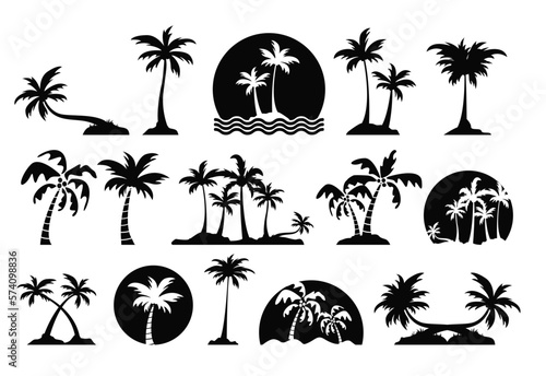 Palm Tree with leaves , coconut tree , silhouettes isolated on white background