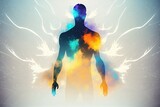 Silhouette of human astral human body concept image for near death experience, spirituality, and meditation - AI Generated