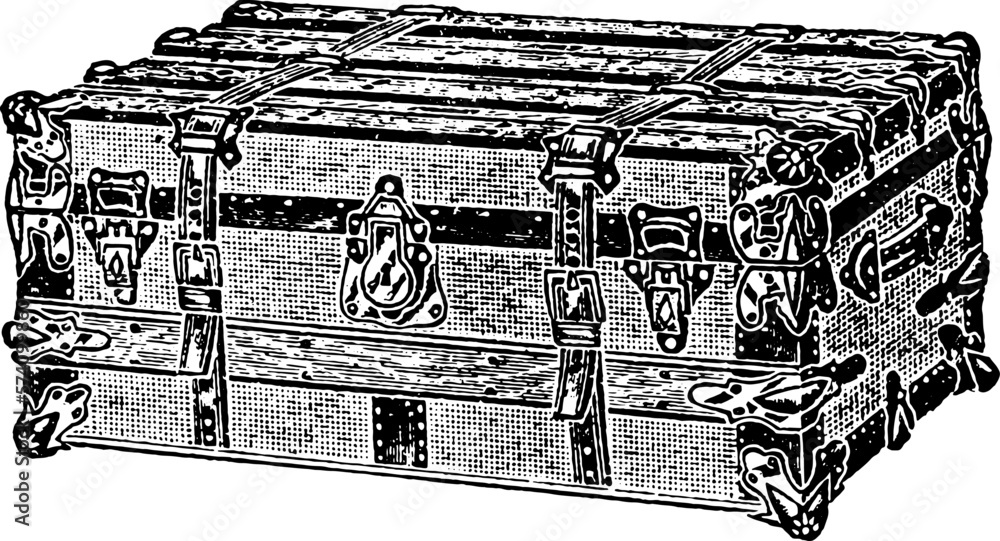 Vintage Trunk Luggage Engraving Etching Drawing isolated on white Stock Vector Adobe Stock