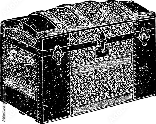 Decorative Steamer Trunk Travel Luggage Vintage Engraving Isolated
