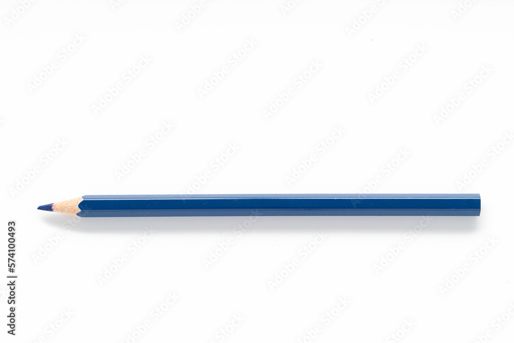 Closeup view of blue pencils on white background - obrazy, fototapety, plakaty 