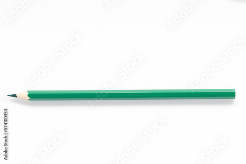 Closeup view of green pencils on white background