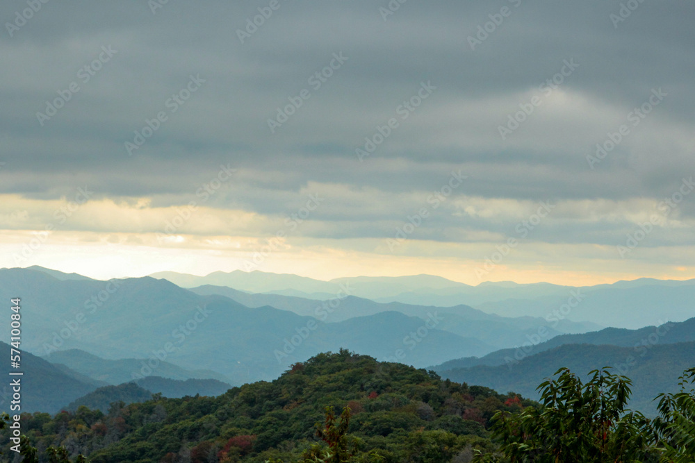 Blue Mountain Forest Fall Landscape with Clouds Blue Mountain Forest Fall Landscape with Clouds