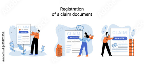 Registration of claim form register document, providing personal information, income information vector set. Tax filing, employer form, earnings statement documents, online software abstract metaphor