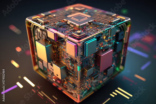 3D render illustration of quantum computer box