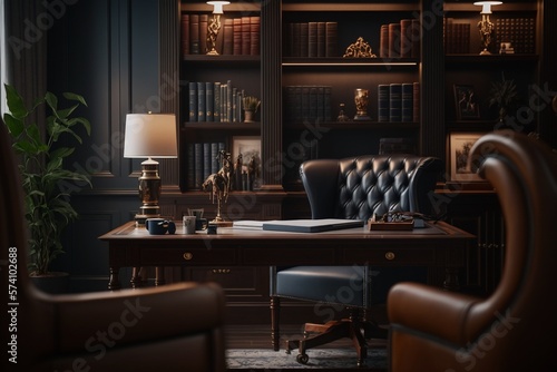 Luxurious home office full of books ai generative