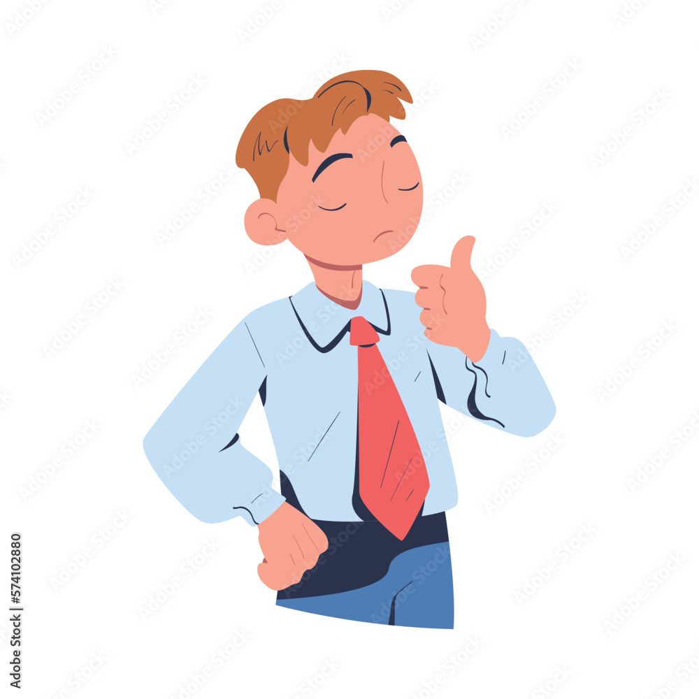 Businessman doing thumbs up gesture. Positive young man character cartoon vector illustration