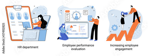 Business concepts human resourses HR department, increasing employee engagement, worker performance evaluation. Personal staff training for business development, motivation for evolution of initiative