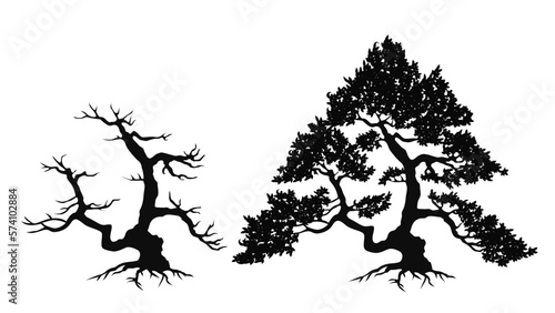 silhouette vectors trees isolated with and without leaves black and white illustration