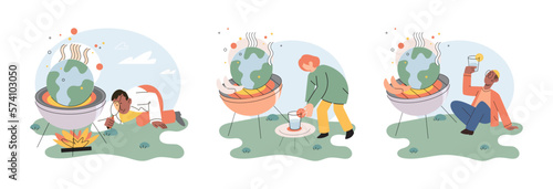 Climate change weather global greenhouse warming risks metaphor concept. Save planet. Compared planet with renewable eco resources consumption global warmings burning alternative. Environment Day