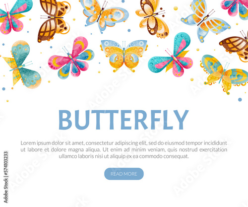 Butterfly Design with Fluttering Insect with Brightly Coloured Wings Vector Template