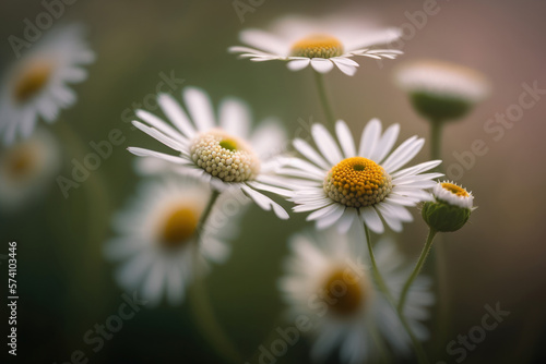 White daisy flowers on a blurry background. Wild flowers background. Generative AI. © StylishDesignStudio