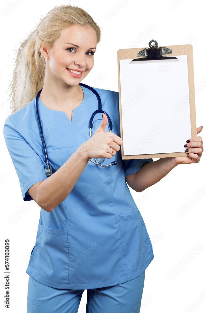 Female Doctor with Thumb Up Holding Clipboard - Isolated Female Doctor with Thumb Up Holding Clipboard - Isolated
