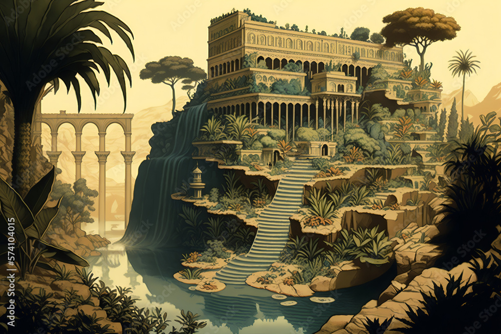 the famous Hanging Gardens of Babylon, a lush oasis in the midst of the