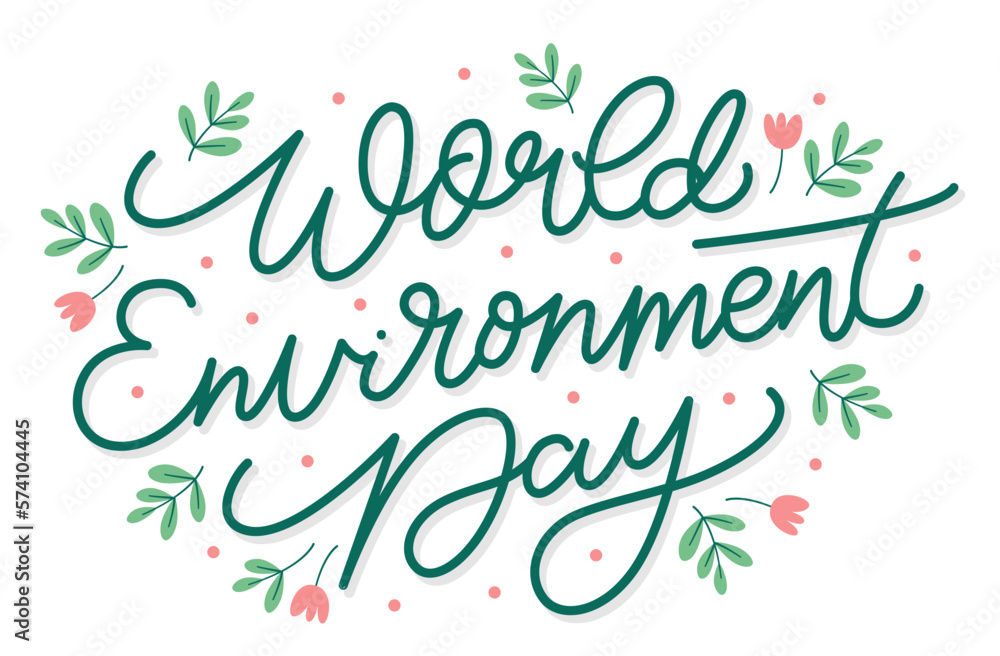World environment day hand lettering with leave. Earth Day hand lettering. World Environment day concept