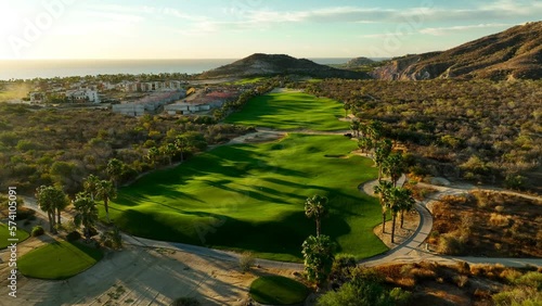 Golf course in baja mexico at sunrise