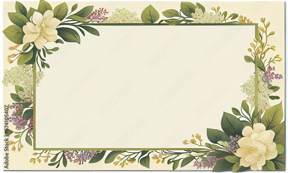 A postcard or invitation with a floral border, generative AI A postcard or invitation with a floral border, generative AI
