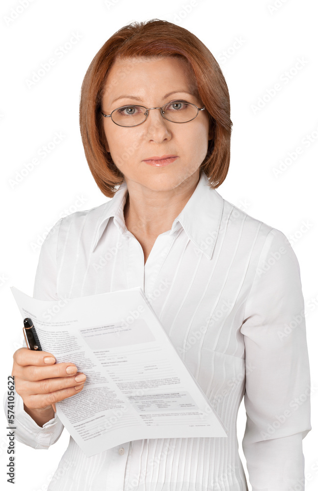 Young Businesswoman holds Marking Checklist