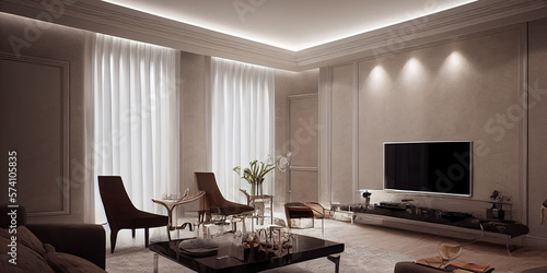 Large luxury modern elegant interiors Living room mockup. Modern style of furniture decoration. Generative AI illustration. © Interior Stock Photo