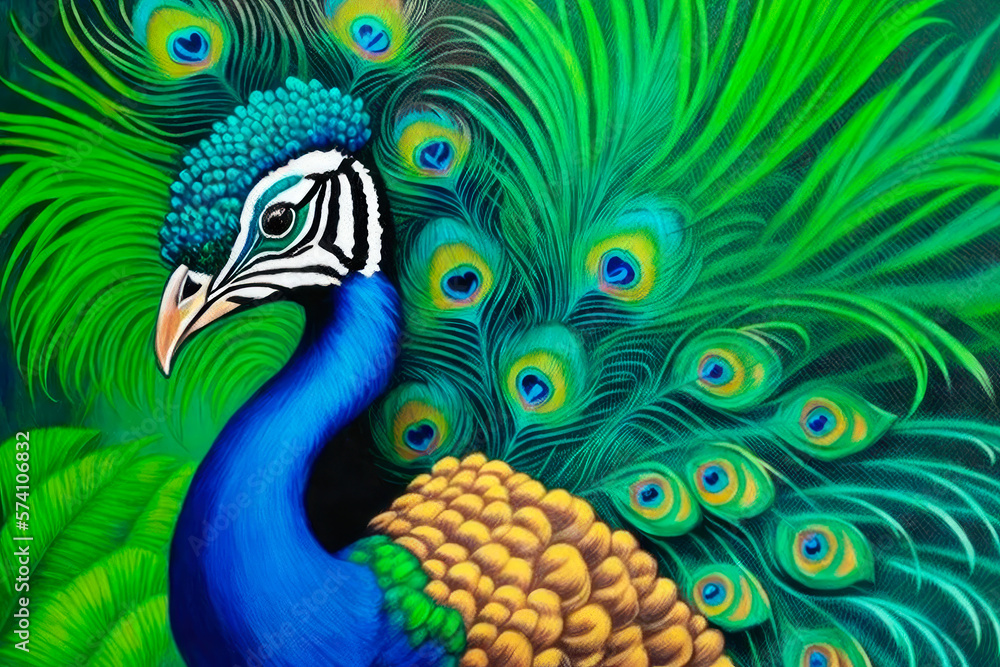 Digital art painting of peacock in forest. Generative AI Digital art painting of peacock in forest. Generative AI