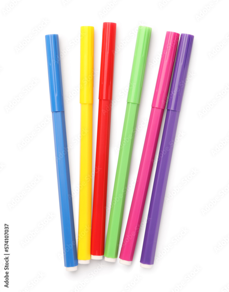 Bright markers isolated on white, top view Bright markers isolated on white, top view