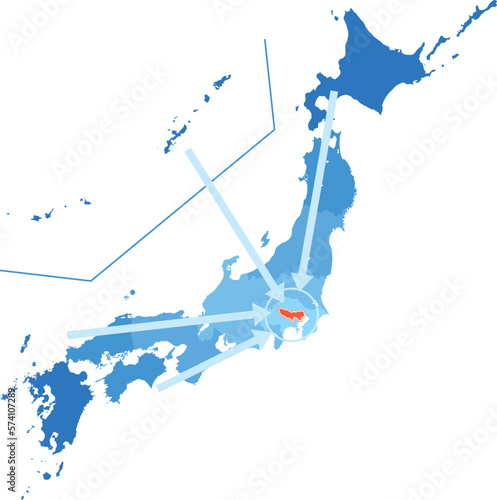 東京へ一極集中のイメージイラスト