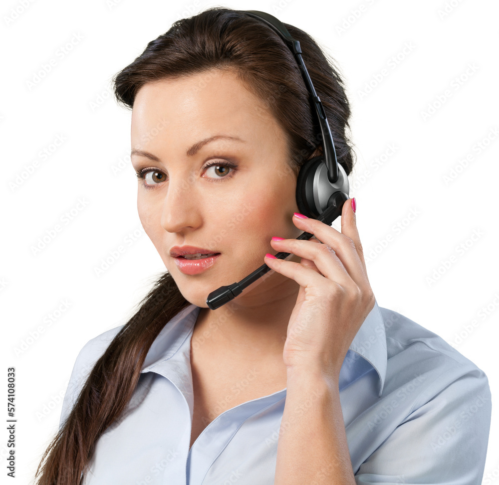 Beautiful Customer Representative woman with headphones Beautiful Customer Representative woman with headphones
