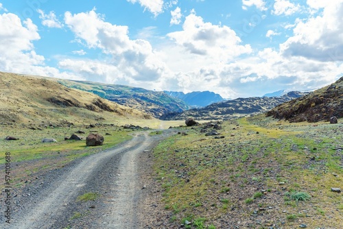 Landscape with gravel road in Altai
