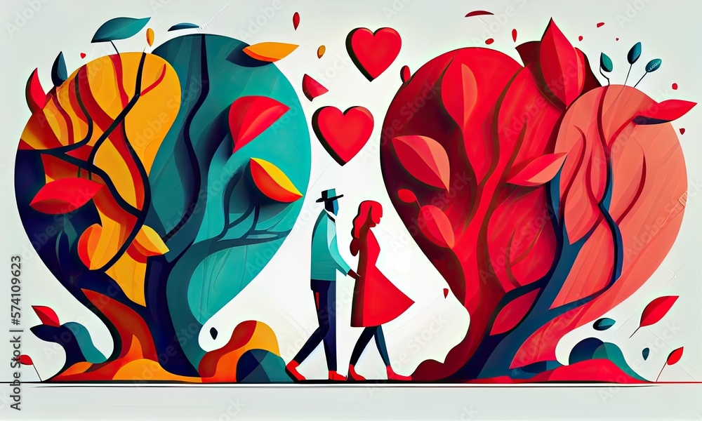 Obraz premium Love red heart couple for Invitation card, Valentine's Day, Couple in love, generative AI