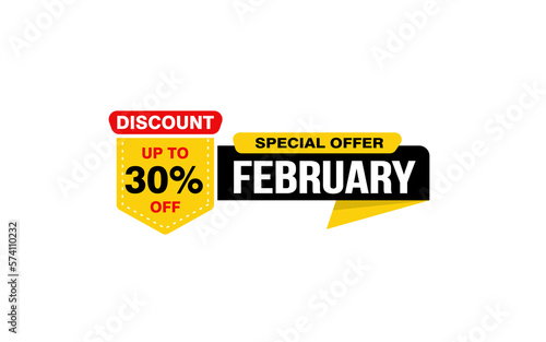 30 Percent FEBRUARY discount offer, clearance, promotion banner layout with sticker style. © D'Graphic Studio
