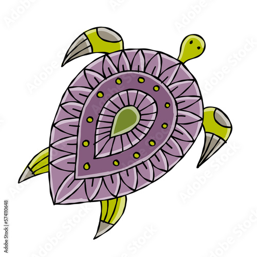 Ornate Turtle design. Tortoise art print isolated on white. Vector illustration